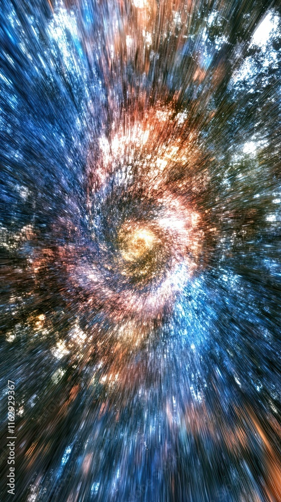 Poster exploring the wonders of hyperspace travel beyond the speed of light in a vibrant cosmic swirl