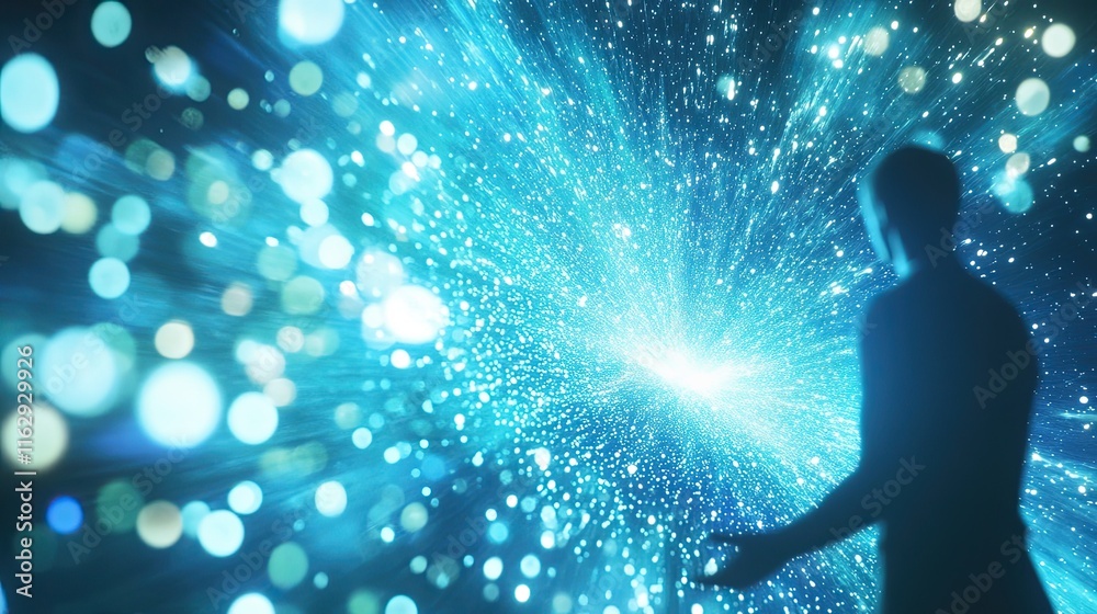 Poster exploring the wonders of a holographic sky in a mesmerizing cosmic landscape