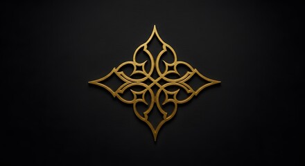 Golden geometric arabesque centerpiece with symmetric detail on dark backdrop for decor, ideal for Islamic art, luxurious branding, or elegant decor