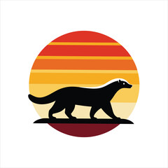  Honey Badger Silhouette on Retro Vintage Background Vector Art