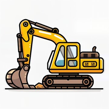 Yellow excavator illustration in kawaii cartoon style