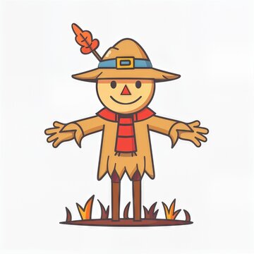 Cute scarecrow illustration in cartoon minimalistic style