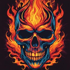 flaming skull with flames