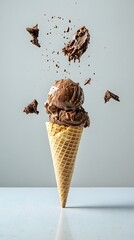 Chocolate Ice Cream Cone With Dripping Melted Chocolate