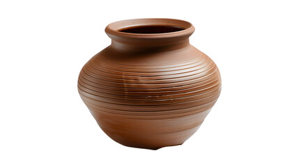Clay pottery being shaped on a spinning wheel during the crafting process on white background