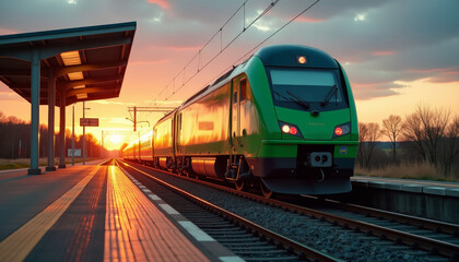 Fototapeta premium Sunset Train at a Station