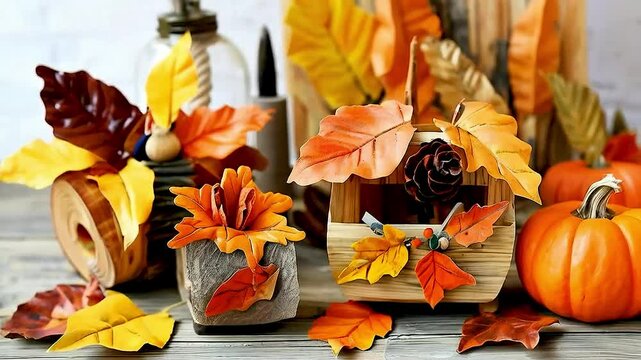 fall leaves  and  pumpkins
