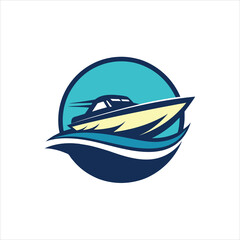 Speedboat Logo Design with Waves on Retro Background