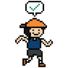 Cute pixel cartoon exercise run 8bit character man run or running jog cardio lifestyle for decoration life style 8 bit male boy jog marathon exercise png  game 8 bit vector.