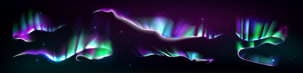 Abstract northern lights effect set. Multi-colored decorative glowing floating shapes on a dark background. Collection gradient  holographik shapes © MissKrakatay
