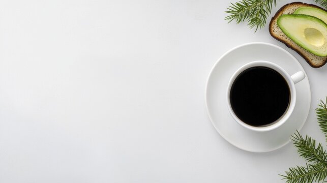 A white coffee cup with a black coffee sitting on a white background - Powered by Adobe