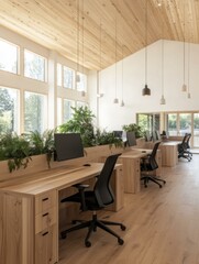 Fototapeta premium Modern Office with Green Indoor Garden View