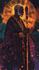 Artistic Depiction of African Elder in Glowing Aura: Black History Month