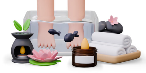 Vector concept of spa services in 3D cartoon style. Advertising of popular care procedures