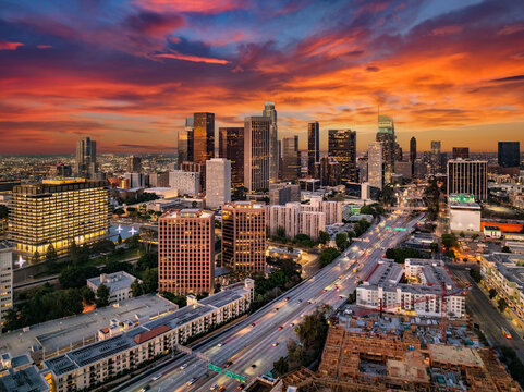 Los Angeles California Downtown Drone Skyline Aerial