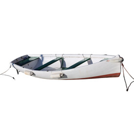 White wooden rowboat floating on transparent background