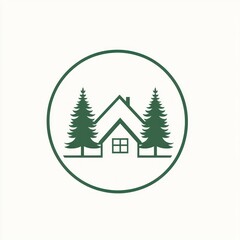 Fototapeta premium Green House nestled between two evergreen trees