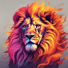 Fototapeta premium Vibrant lion, a symbol of power and beauty in a vivid palette.