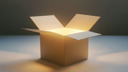A glowing open box on a surface, suggesting mystery or potential inside.
