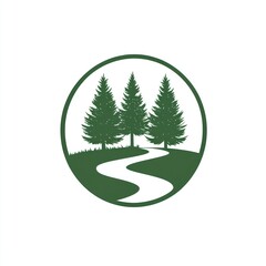 Winding Path Through Three Majestic Pine Trees