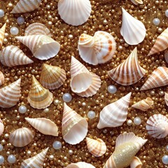 Obraz premium A collection of seashells some dusted with gold and silver glitter