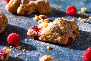 Pear and raspberry scones. Fresh pastries