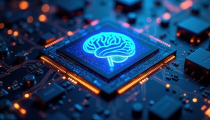 The concept of Artificial Intelligence represented on an intricate and detailed circuit board