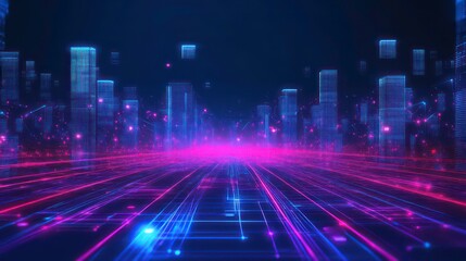 Fototapeta premium A futuristic neon wireframe design with glowing error text.