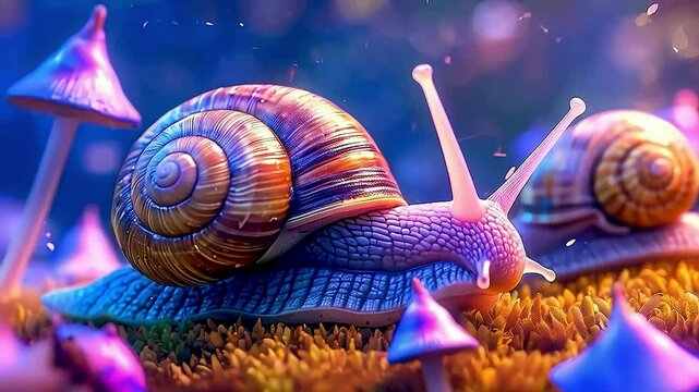 a snail  crawling on  moss