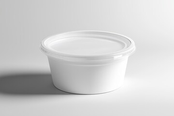 A white round paper food container with clear lid, plastic bowl mockup 
