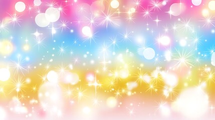 Pastel Rainbow Background With Sparkling Stars And Lights