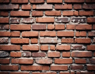 Fototapeta premium A rugged brick wall displays various shades of red and brown, highlighting its textured surface. The weathered bricks create a warm and inviting atmosphere in any room. Generative AI