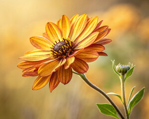 The beautiful yellow dahlia in the garden. With cool tone. Horizontal picture.

