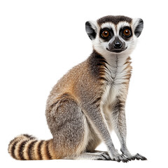 Obraz premium Cute striped lemur is sitting on transparent background.