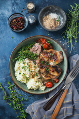 Assorted Food Served on Round Plates, Top View