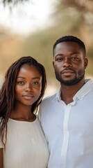 Fototapeta premium Couple poses together in a cozy indoor setting during a relaxed afternoon