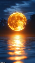 Ethereal moonlit nights Moon's reflection on tranquil river