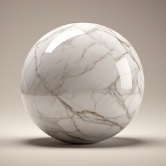A smooth spherical object with a mesmerizing pattern of white marble veining and subtle gold accents