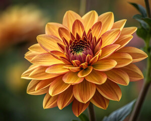The beautiful yellow dahlia in the garden. With cool tone. Horizontal picture.

