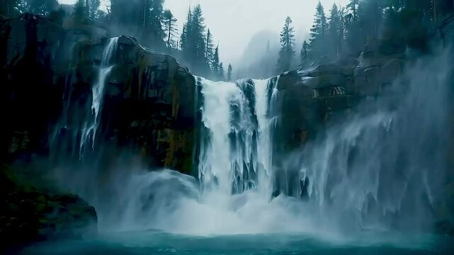 a waterfall  and  a river  in Iceland