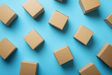 Lot of square carton boxes on blue background