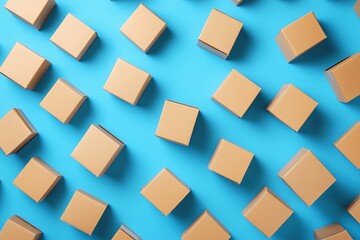 Lot of square carton boxes on blue background