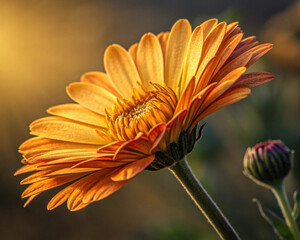 The beautiful yellow dahlia in the garden. With cool tone. Horizontal picture.

