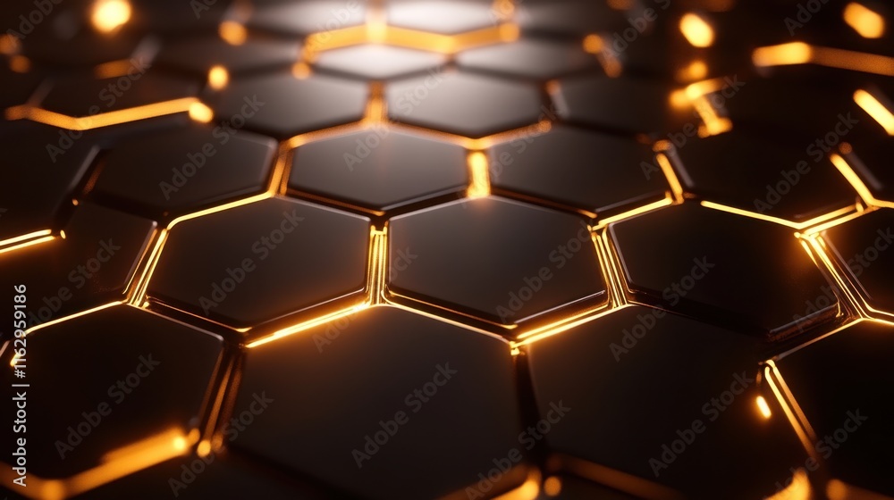 Poster pattern of illuminated hexagons, creating a captivating display of light and shadow