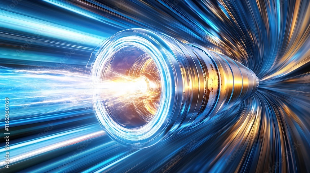 Poster exploring the future of interstellar travel with antimatter engines in vibrant motion