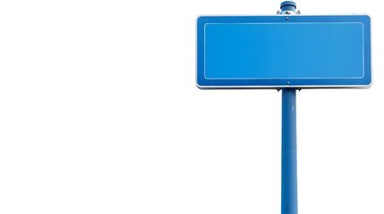 Blue blank sign on pole, suitable for customizable messages and advertisements isolated on white background