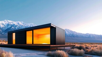 Modular House Design Showcases Modern Architecture Against a Stunning Mountain Backdrop