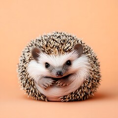 Obraz premium Hedgehog Curling Up on Warm Peach Background