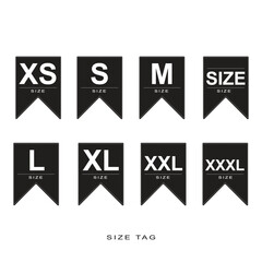 Clothing size icon set, XS, S, M, L, XL, XXL,XXXL tags