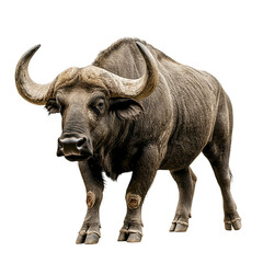Obraz premium Large, horned animal with a big, black nose stands on transparent background.